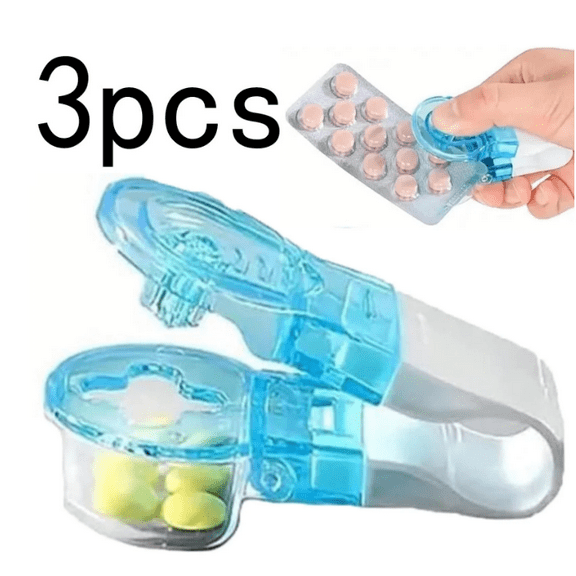 Pill Taker Remover,Portable Pill Opener Case,Pill Maker Splitter with Storage Box,No Contact Easy to Take Out Portable Tablet Dispenser Pills Extractor Tool for Elderly(Blue 3pcs)from QiwagFerng