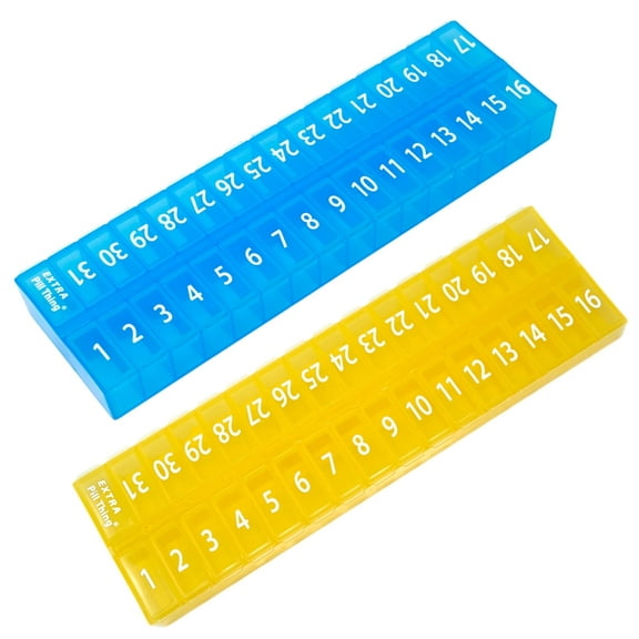 Pill Thing 31 Day AM PM Monthly Dispenser Organizer with Yellow and Blue Pill Boxes