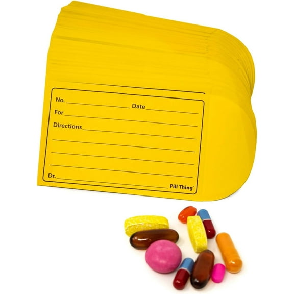 Pill Thing Peel and Seal Pill Organizer Envelopes, Secure Reusable Closer, 3.5" x 2.5", Yellow, 100 Pack