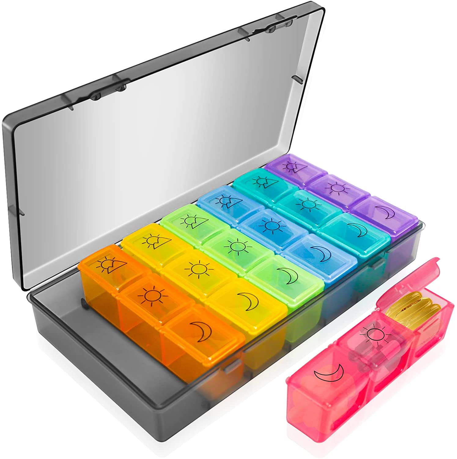 Pill box 7 days morning noon evening, pill box 7 days 3 compartments, handy