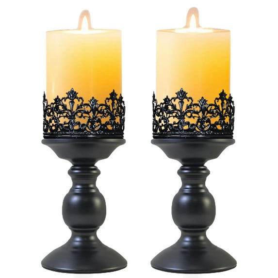 Pillar Candle Holders Set of 2, Decorative Candlestick Candle Holders Stand, Decorations Home Decor Gifts for Bedroom Livingroom Wedding Christmas Halloween Mantlepiece Decorations(Not include Candles