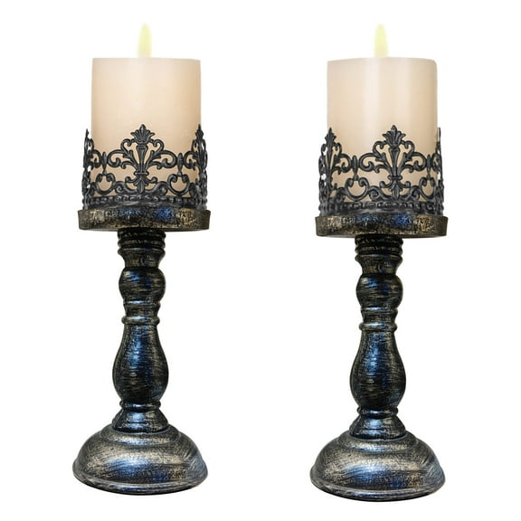 Pillar Candle Holders Set of 2, Decorative Candlestick Candle Holders Stand, Decorations Home Decor Gifts for Bedroom Livingroom Wedding Christmas Halloween Mantlepiece Decorations