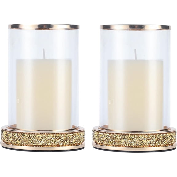 Pillar Candle Holders Set of 2,Hurricane Candle Holders,Candlesticks Holder With Glass Hurricane Lid,Metal Candle Holder For Coffee Dining Table, Wedding, Christmas,  Decoration, Candle Holder