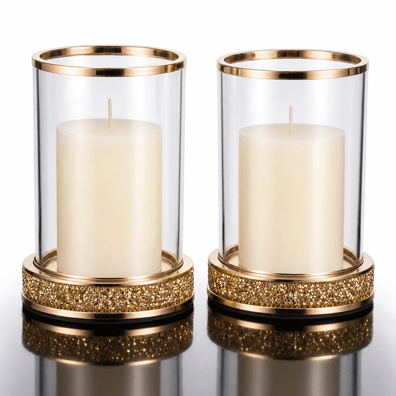 Pillar Candle Holders Set Of 2 Hurricane Candlesticks Holder With Gllid Metal For Coffee Dining Table Weddingmas Home Decoration