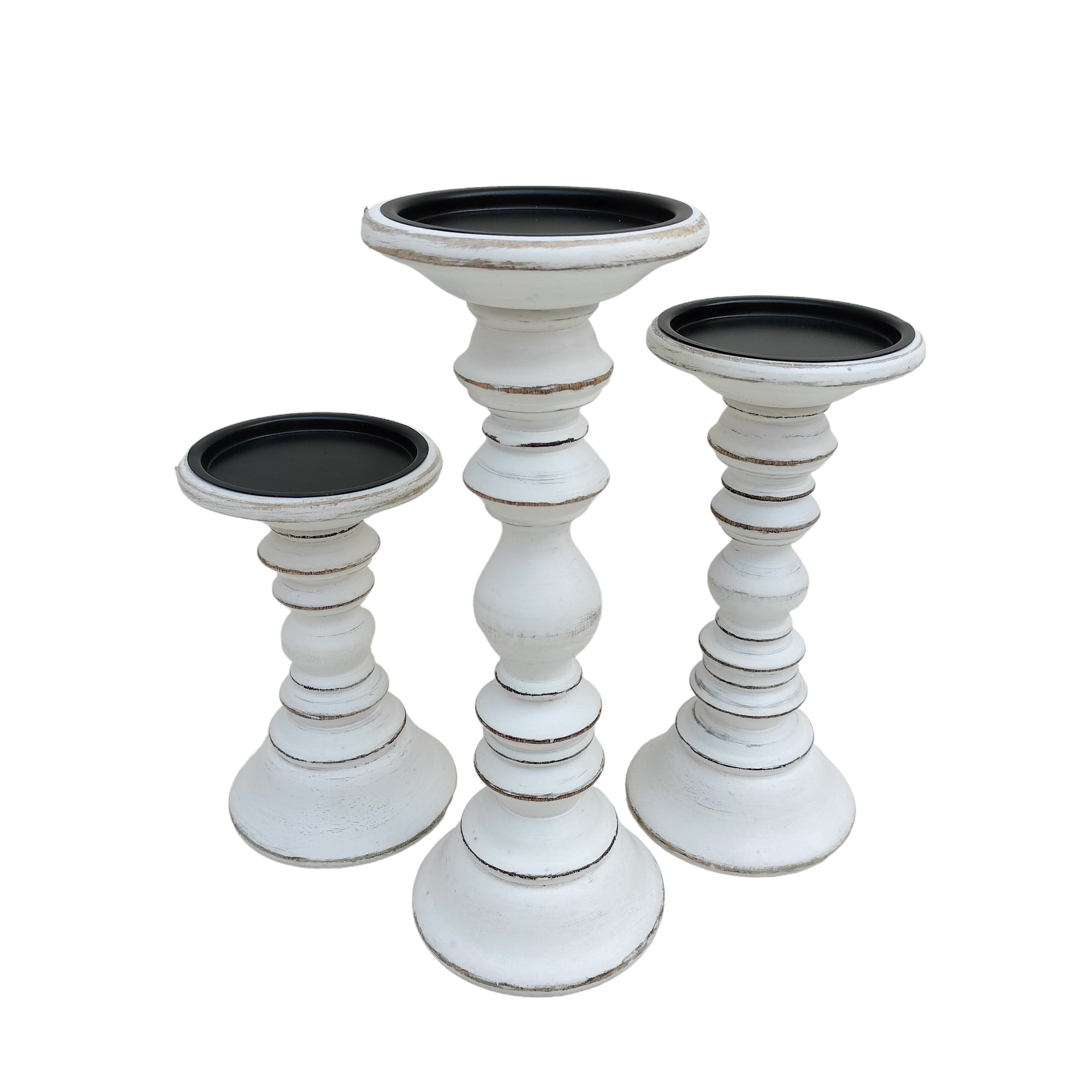Pillar Candle Holders Set of 3 | Rustic Antique White Wood Decorative ...