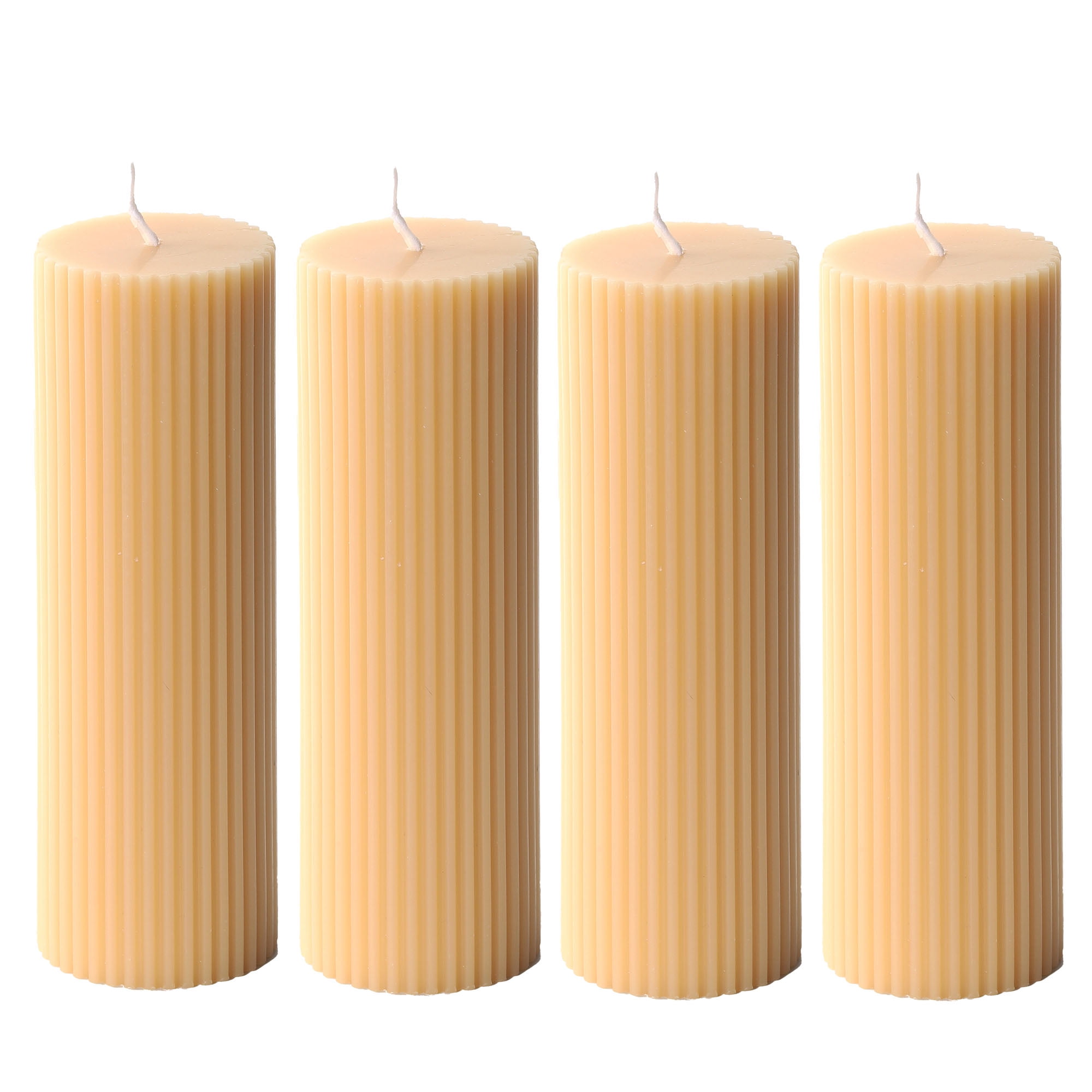 Pillar Candles 2x6'' Fluted Ribbed Column Modern Home Décor Soy Wax Handmade (4 Packs, Buff Yellow)