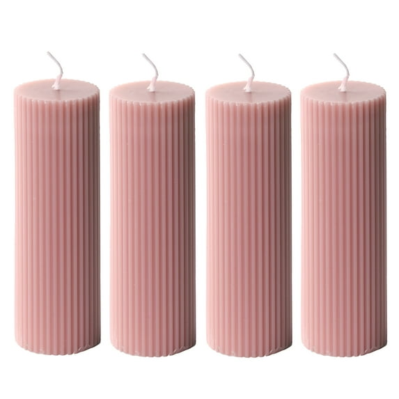 Pillar Candles 2x6'' Fluted Ribbed Column Modern Home Décor Soy Wax Handmade (4 Packs, Pink Taupe)