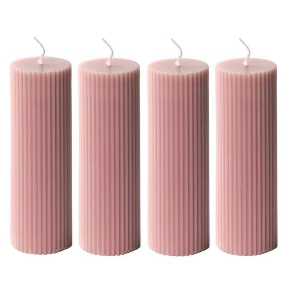 Pillar Candles 2x6'' Fluted Ribbed Column Modern Home Décor Soy Wax Handmade (4 Packs, Pink Taupe)