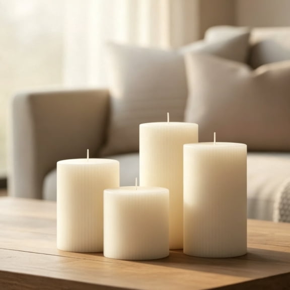 Pillar Candles Set of 4, Width 3" High 3" 4" 5" 6" Large Mixed Soy Wax Scented Pillar Candles White Aesthetic Ribbed Modern Home Decor for Bathroom Living Room Wedding(White)