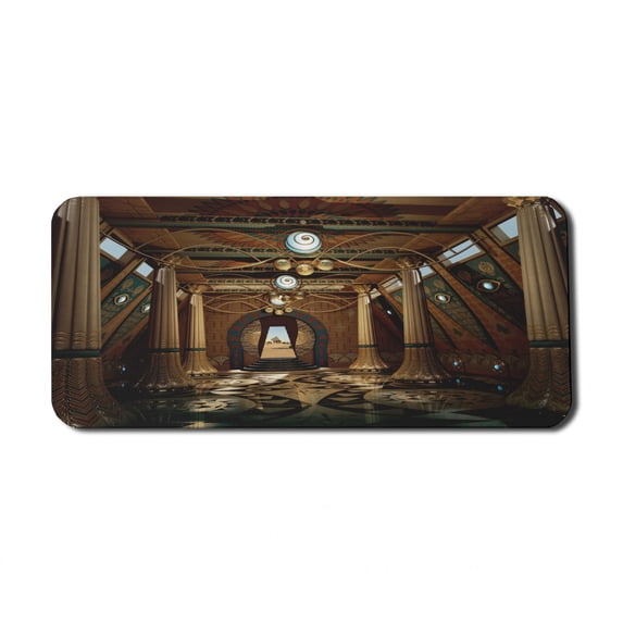 Pillar Computer Mouse Pad, Graphics of a Building Interior in the Fantasy Style with Pillars 3D Computer Graphics, Rectangle Non-Slip Rubber Mousepad X-Large, 35" x 15", Brown, by Ambesonne