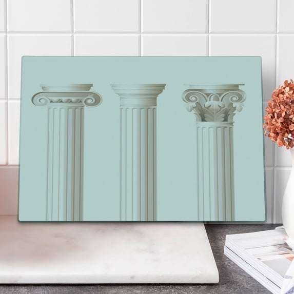 Pillar Cutting Board, Architecture Themed Design Ionic Doric and Corinthian Marble Columns Digital Print, Decorative Tempered Glass Cutting and Serving Board, Large Size, Coconut, by Ambesonne