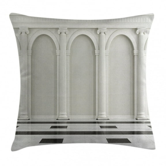 Pillar Decor Throw Pillow Cushion Cover, Antique Theme Classic Interior with Ionic Column Marble Floor Digital Image, Decorative Square Accent Pillow Case, 16 X 16 Inches, Black White, by Ambesonne