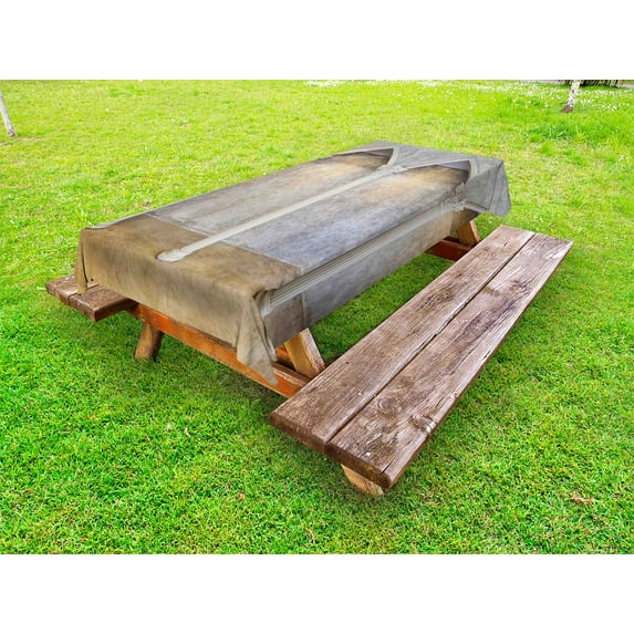 Pillar Outdoor Tablecloth, Antique Theme Classic Ancient Interior with Columns Digital Image Print, Decorative Washable Fabric Picnic Tablecloth, 58 X 104 Inches, Coconut Sand Brown, by Ambesonne