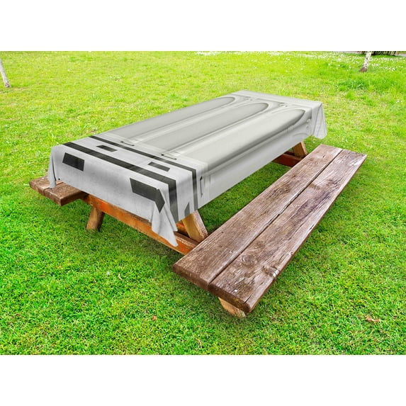 Pillar Outdoor Tablecloth, Antique Theme Classical Interior with Ionic Column Marble Floor Digital Image, Decorative Washable Fabric Picnic Tablecloth, 58 X 120 Inches, Black and White, by Ambesonne