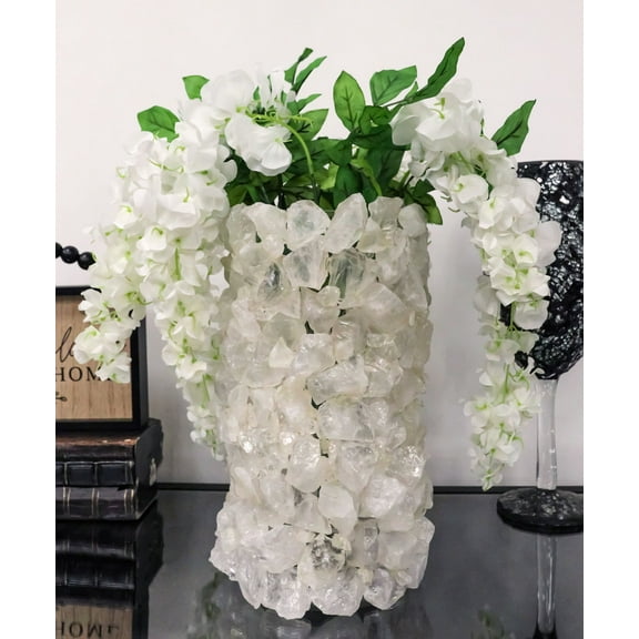 Pillar Quartz Crystal Mineral Stone Rocks Floral Vase Modern Accent Decor 12"H