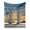 thumbnail image 1 of Pillar Soft Flannel Fleece Throw Blanket, 2 Marble Pillars at the Sunset Clouds in the Sky Digital Image Print, Cozy Plush for Indoor and Outdoor Use, 60" x 80", Blue Pale Grey, by Ambesonne, 1 of 5