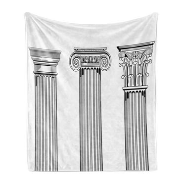 Pillar Soft Flannel Fleece Throw Blanket, Antique Theme Column Capitals Illustration Style Architecture Pattern, Cozy Plush for Indoor and Outdoor Use, 60" x 80", Black and White, by Ambesonne