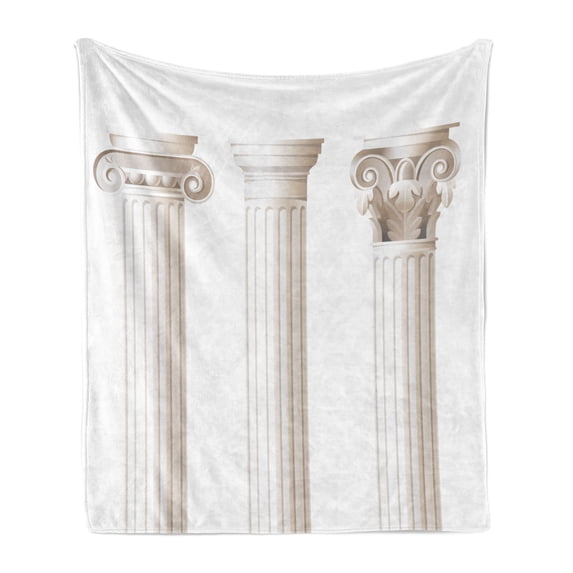 Pillar Soft Flannel Fleece Throw Blanket, Architecture Themed Design Ionic Doric and Corinthian Marble Columns Digital Print, Cozy Plush for Indoor and Outdoor Use, 60" x 80", Coconut, by Ambesonne