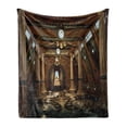 thumbnail image 1 of Pillar Soft Flannel Fleece Throw Blanket, Graphics of a Building Interior in the Fantasy Style with Pillars 3D Computer Graphics, Cozy Plush for Indoor and Outdoor Use, 50" x 60", Brown, by Ambesonne, 1 of 5