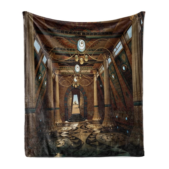Pillar Soft Flannel Fleece Throw Blanket, Graphics of a Building Interior in the Fantasy Style with Pillars 3D Computer Graphics, Cozy Plush for Indoor and Outdoor Use, 70" x 90", Brown, by Ambesonne