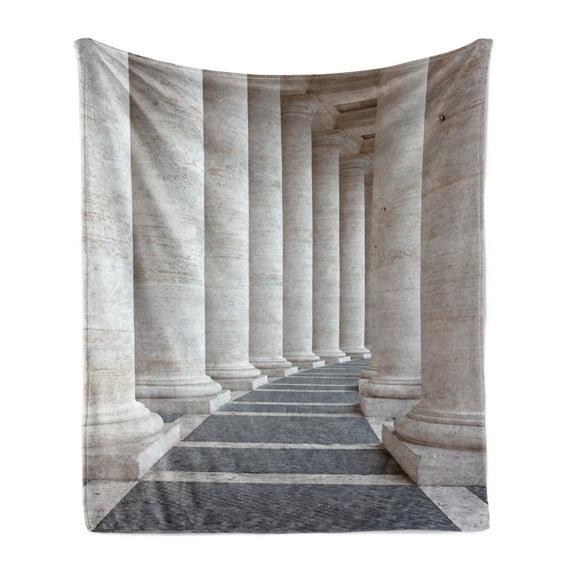 Pillar Soft Flannel Fleece Throw Blanket, Theme Roman Columns Stone Pillars Old Architecture Theme Digital Image, Cozy Plush for Indoor and Outdoor Use, 60" x 80", Dust and Grey, by Ambesonne
