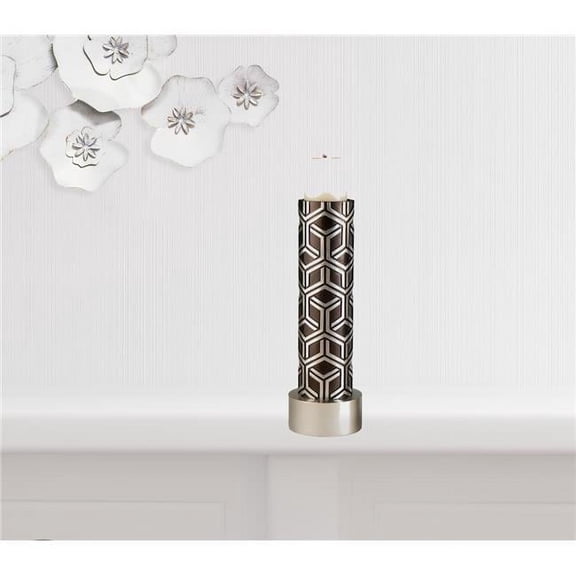 Pillar Tabletop Pillar Candle Holders, Espresso & Silver - Set of 2