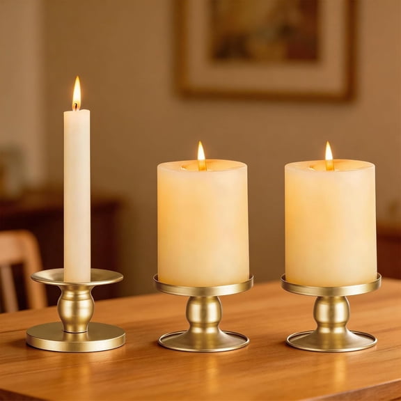 Pillar & Taper Dual Candle Holder: Fit 3"D and 0.87"D Candles - Stable Wide Base & Easy Clean - Smooth Metal Texture Candlestick for Wedding Home Holiday Table Centerpiece Decor - Set of 3