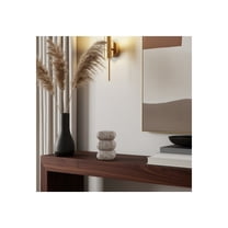 Pillar and Taper Holder Stone Marble Modern Design for Home Office Bedroom Living Room Contemporary Decor Accent - 5" Ivory & Beige