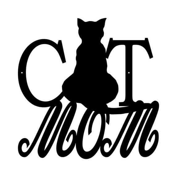 Pillars Customs Cat Mom Sign, Rustic Wall Art, Charming Metal Cat Sign, (30" W x 30" H, Gloss Black)