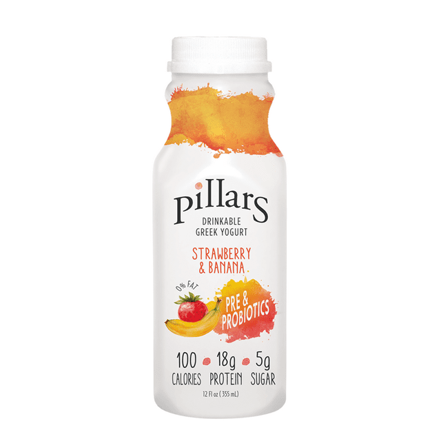 Pillars Nonfat Greek Yogurt Drink with Probiotics, Strawberry Banana