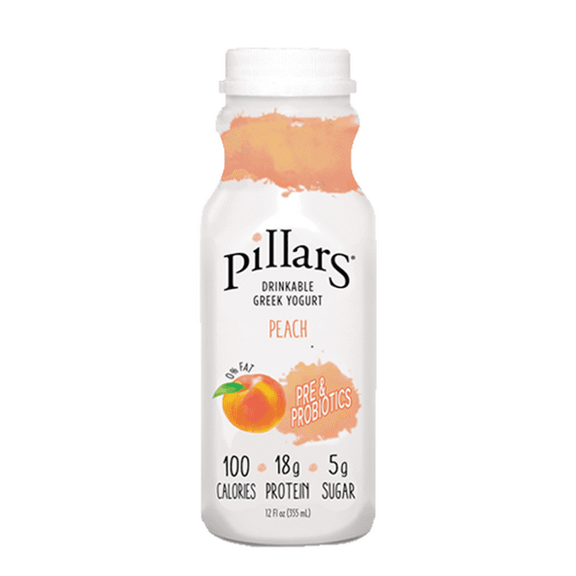 Pillars Nonfat Greek Yogurt Protein Drink with Probiotics, Peach, 12oz