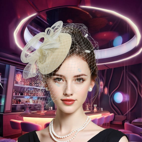 Pillbox Fascinator Hat with Birdcage Veil Organza Bow & Feather Detail for Wedding Derby Church Tea Party Formal Headpiece