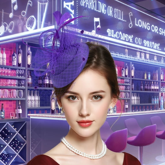 Pillbox Fascinator Hat with Birdcage Veil Organza Bow & Feather Detail for Wedding Derby Church Tea Party Formal Headpiece