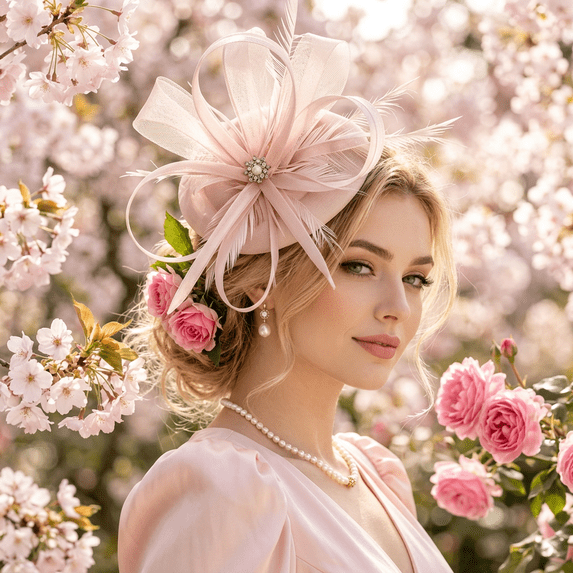 JINXI Floral Fascinator Headpiece with Feather Mesh Design, Polyester