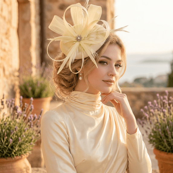 JINXI Floral Fascinator Headpiece with Feather Mesh Design, Polyester