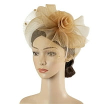 Pillbox for Women Hats Flower Church Headband Clip Wedding Tea Hat Khaki