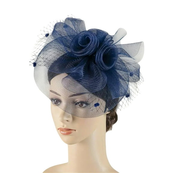 Pillbox for Women Hats Flower Church Headband Clip Wedding Tea Hat Navy