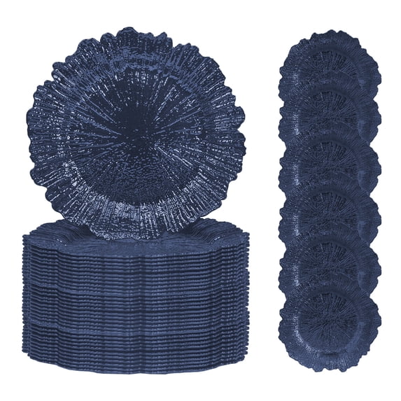 Pillfn 13 Inch Blue Charger Plates Plastic Plate Chargers for Table Setting Round Ganoderma Chargers for Dinner Plates Supplies for All Holidays and Parties Set of 12