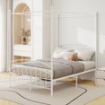 thumbnail image 1 of Pillfn Full Size Canopy Bed Frame Four-Poster Metal Platform Bed with Headboard and Footboard Strong Steel Slat Support, White, 1 of 7