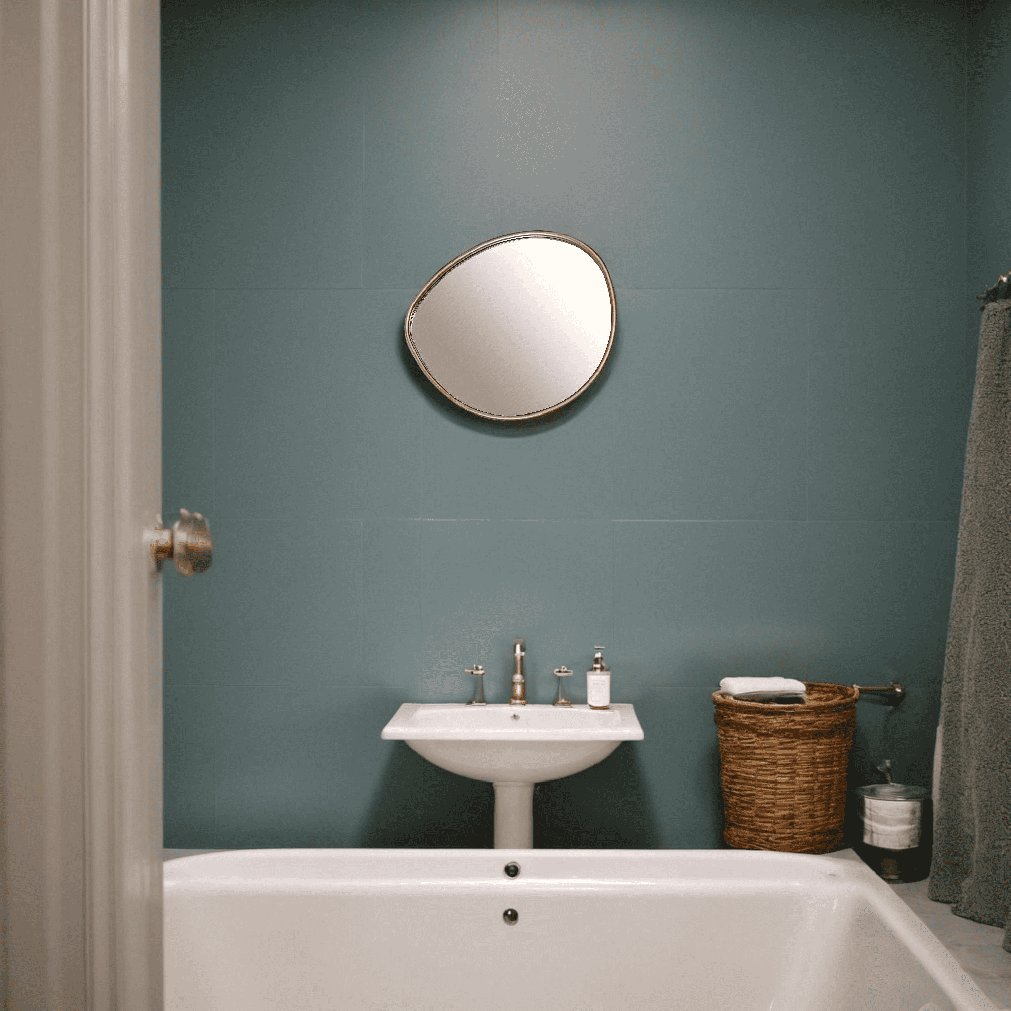 Pillfn Irregular Wall Mirror For Decor, Asymmetrical Metal Framed Wall Mirror For Living Room, Bathroom, 18.9x15.75 Inch Gold