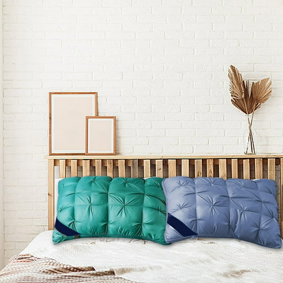 Down Pillow for Back Side Stomach Sleeping | Washable Cooling Hotel Quality Polyester | Natural Recycled Fiber Filling | Blue Green | 29x19in | 1 Piece