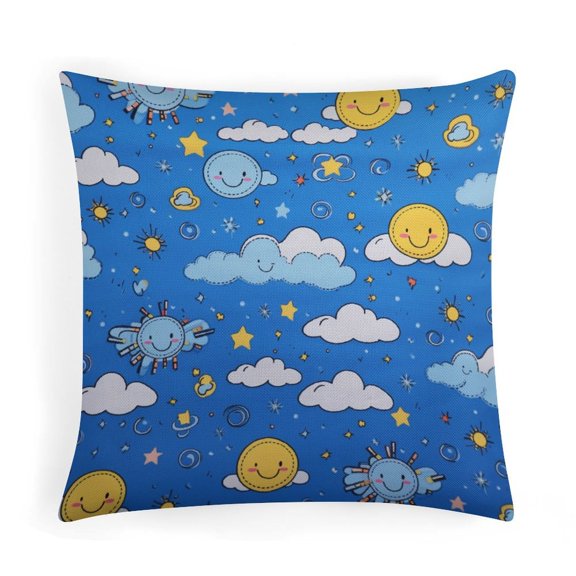 Pillow Case Abstract Clouds And Weather Symbols Decorative Pillow Cover Cute Cartoon Clouds Rainbow Pillow Case Protector Pillow Case Farmhouse Rustic Cushion Case for Sofa Couch 16"x16"