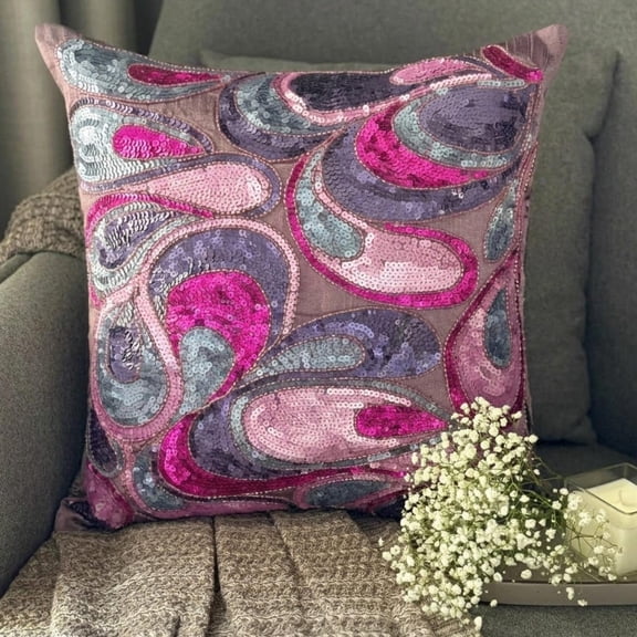 Pillow Case Covers, Pink Throw Pillow Cover, Multicolor Sequins Abstract Glitter Pillow Cover, 14x14 inch (35x35 cm) Pillow Cover, Square Silk Pillowcase, Floral - Royal Obsession