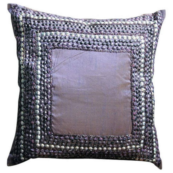 Pillow Case Covers, Purple Pillows Cover, Bordered Pillow Covers, 12x12 inch (30x30 cm) Pillow Covers, Art Silk Square Pillow Covers, 3D Sequins, Traditional - Purple Glamor