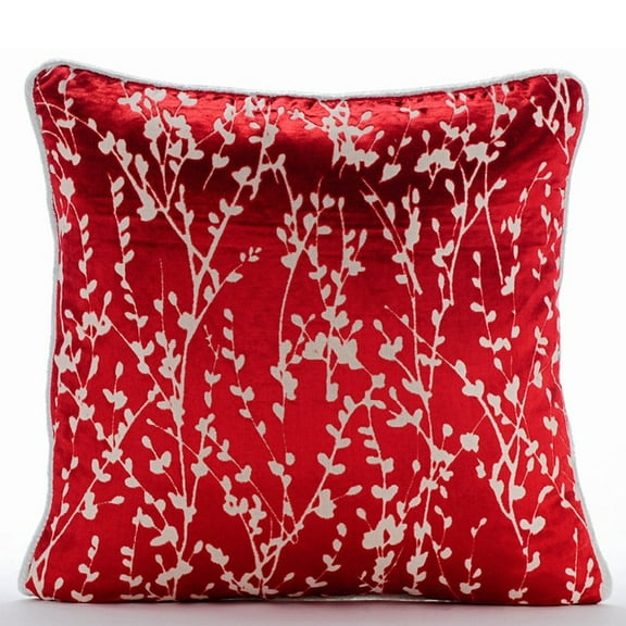 Pillow Case Covers With Zipper, Cayenne Red Throw Pillows For Couch 16x16 inch (40x40 cm), Burnout Velvet Pillowcase With Zipper, Nature & Floral, Contemporary - Cayenne Red Drops
