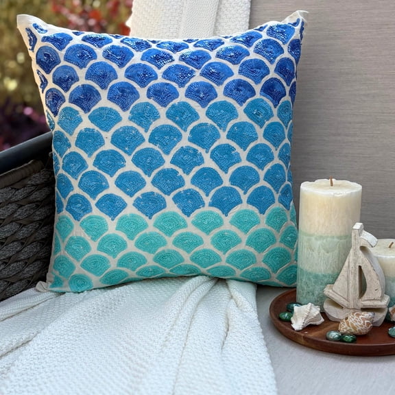 Pillow Case Custom, Toss Pillow Covers, Decorative Pillow Covers 14x14 inch (35x35 cm) Blue, Silk Throw Pillow Covers, Handmade Pillow Covers, Modern, Ombre - Blessed With The Sea