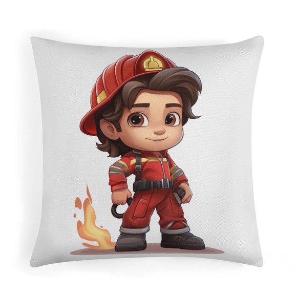 Pillow Case Cute Cartoon Firefighter Brunette Boy Square Pillow Cover Custom Name Fireman Sofa Pillow Cover Pillow Case Farmhouse Rustic Cushion Case for Sofa Couch 18"x18"