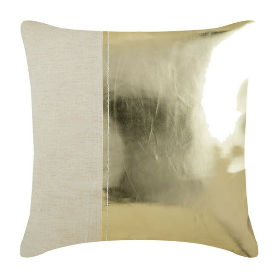 Pillow Case, Decorative Pillow Covers 24x24 inch (60x60 cm) Gold, Faux Leather Throw Pillow Covers, Handmade Pillow Covers, Patchwork Pillow Shams, Contemporary - Better Half Gold