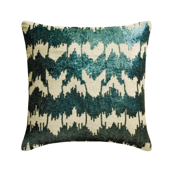 Pillow Case, Decorative Teal Blue 24"x24" (60x60 cm) Throw Pillow Cases, Linen Sequins Throw Pillows Case For Sofa, Abstract Pattern Modern Style - Rapids