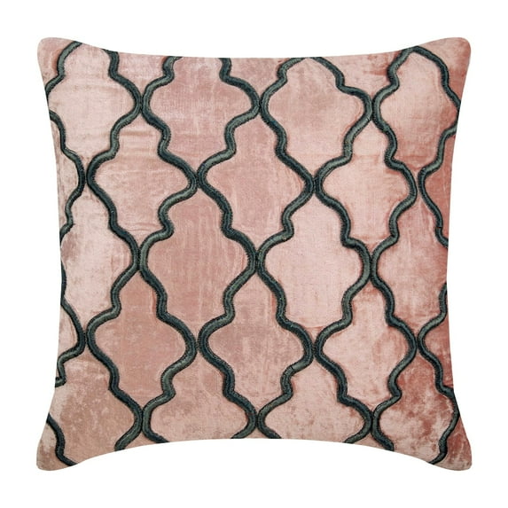 Pillow Case, Pink Velvet Pillow Cover, Square Lattice Embroidered 24x24 inch (60x60 cm) Pink Pillow Cover Couch, Bed, Sofa, Pink Pillow Cover 24x24 inch (60x60 cm) - Flirty Lattice